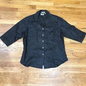 Edward Black 100% Irish Linen Button Down Shirt 3/4 Sleeve XL Cuffed Minimalist